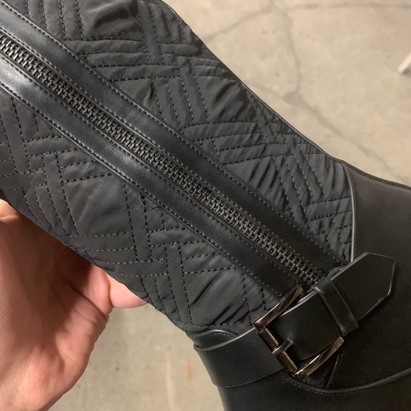 Buckle Detail Knee High Zip Lug Sole Boots in Black Faux Leather, Women’a - Picture 13 of 15